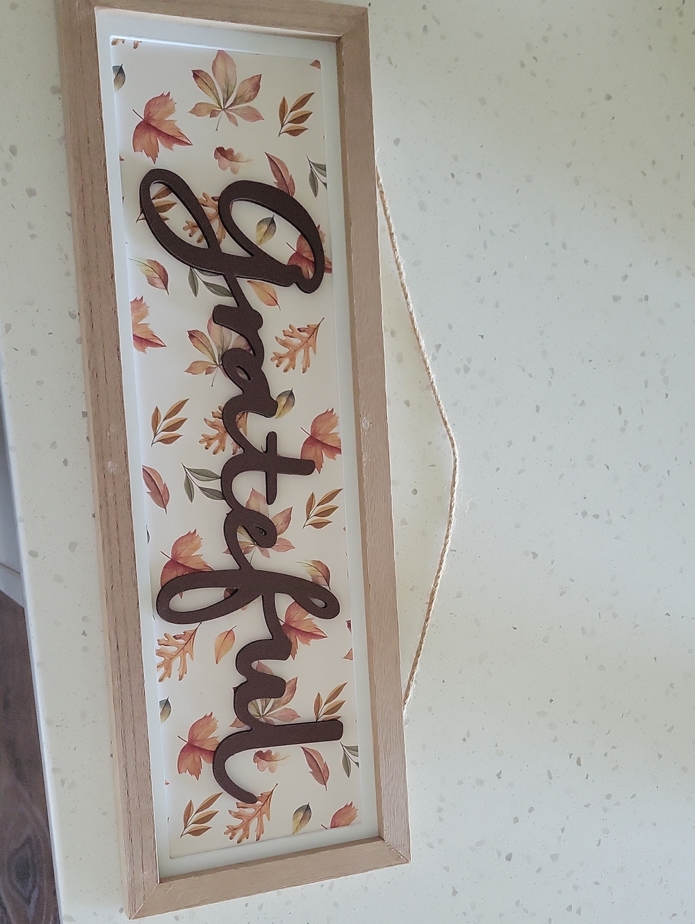 Home Wall Decor "Grateful" Wood Sign in Brown and Cream